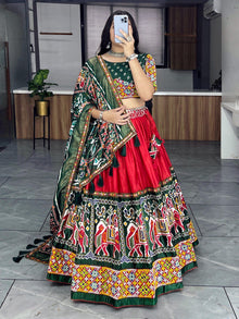 Red & Green Traditional Gujarati Navratri Lehenga Choli