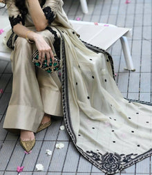 Beige Silk Salwar Suit with Black Embroidery Detailing