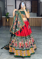 Red & Green Traditional Gujarati Navratri Lehenga Choli