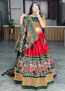 Red & Green Traditional Gujarati Navratri Lehenga Choli