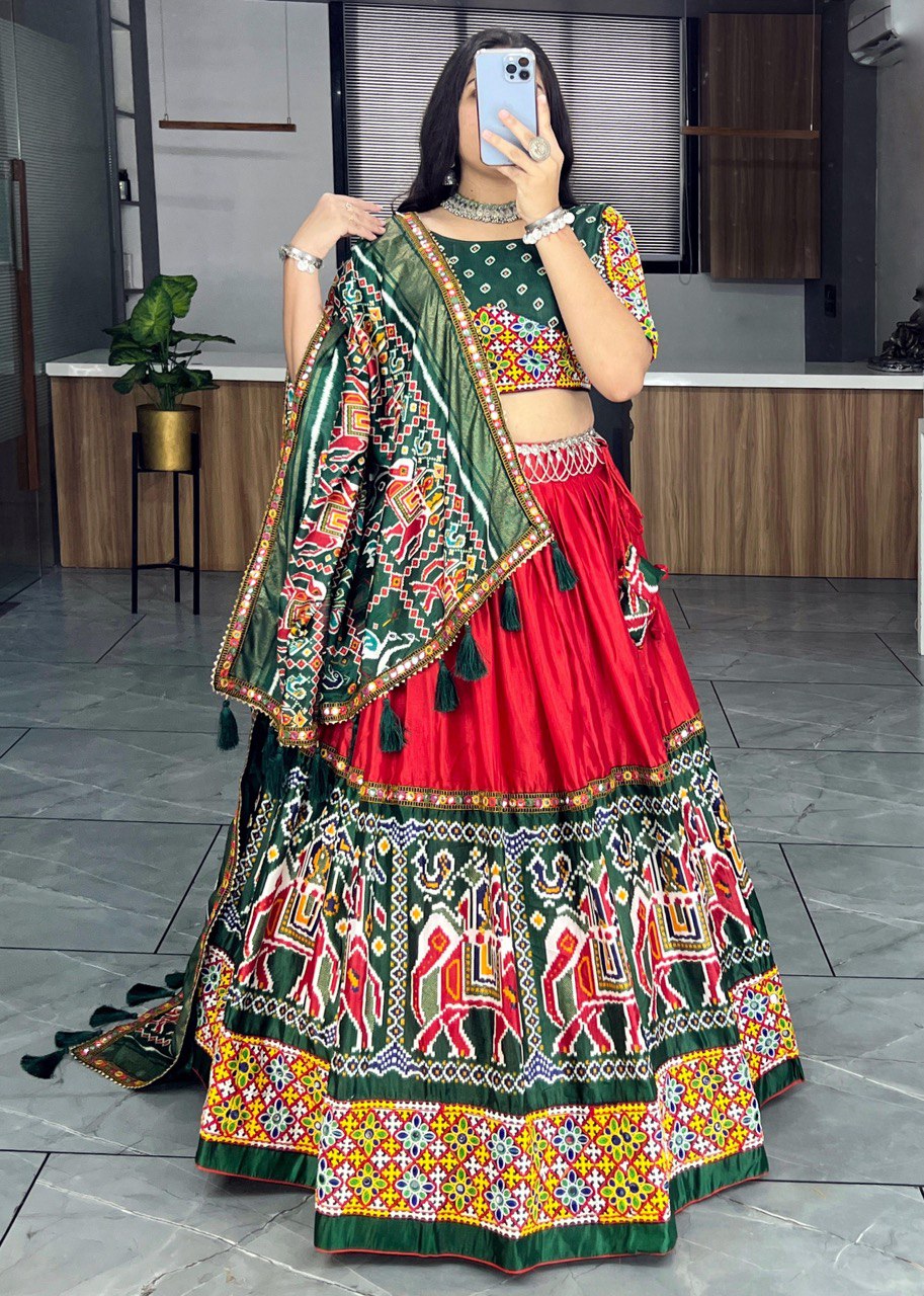 Red & Green Traditional Gujarati Navratri Lehenga Choli