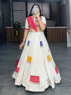 White Traditional Navratri Lehenga Choli with Mirror Work