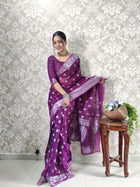 Majestic Purple Banarasi Silk Saree with Silver Zari Weaving