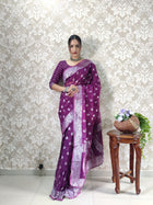 Majestic Purple Banarasi Silk Saree with Silver Zari Weaving