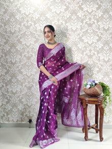 Majestic Purple Banarasi Silk Saree with Silver Zari Weaving
