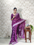 Majestic Purple Banarasi Silk Saree with Silver Zari Weaving