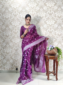 Majestic Purple Banarasi Silk Saree with Silver Zari Weaving