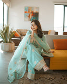 Elegant Aqua Blue Embroidered Salwar Suit