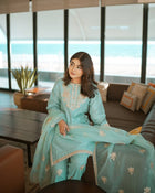 Elegant Aqua Blue Embroidered Salwar Suit