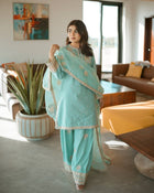 Elegant Aqua Blue Embroidered Salwar Suit