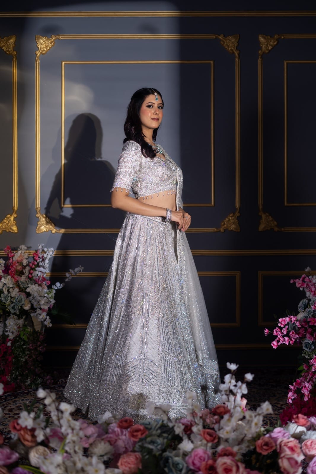 Premium Faux Georgette Lehenga with Thread and Sequins Embroidery  Heavy Flair Semi Stitched Lehenga