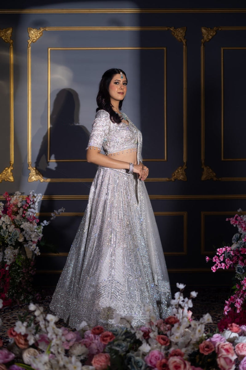 Premium Faux Georgette Lehenga with Thread and Sequins Embroidery  Heavy Flair Semi Stitched Lehenga