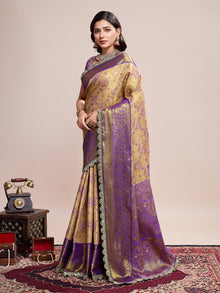 Golden & Purple Banarasi Silk Saree Traditional Wedding & Festive Wear