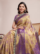 Golden & Purple Banarasi Silk Saree Traditional Wedding & Festive Wear