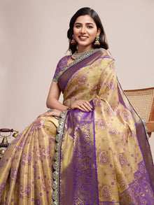 Golden & Purple Banarasi Silk Saree Traditional Wedding & Festive Wear