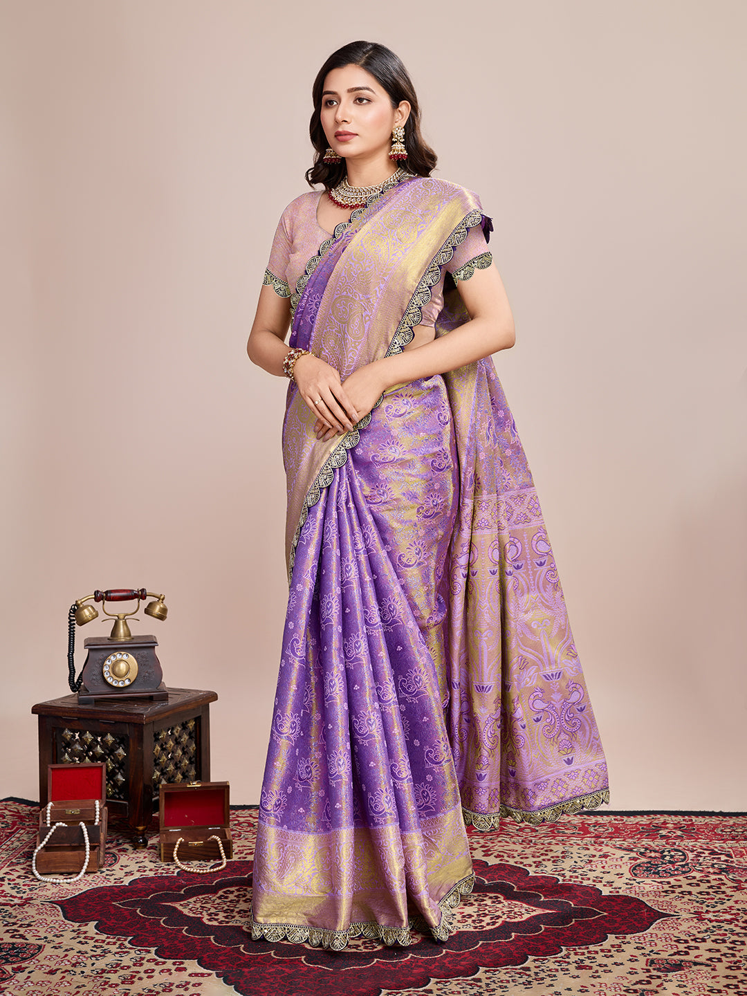 Golden & Purple Banarasi Silk Saree Traditional Wedding & Festive Wear