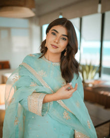 Elegant Aqua Blue Embroidered Salwar Suit