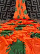Bold Orange & Green Printed Satin Saree Contemporary Designer Wear for Women
