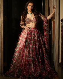 Premium Tabby Organza Silk Floral Embroidered Lehenga with Sequins Work