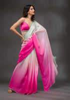 Chic Pink and White Ombre Georgette Saree with Sequin Border