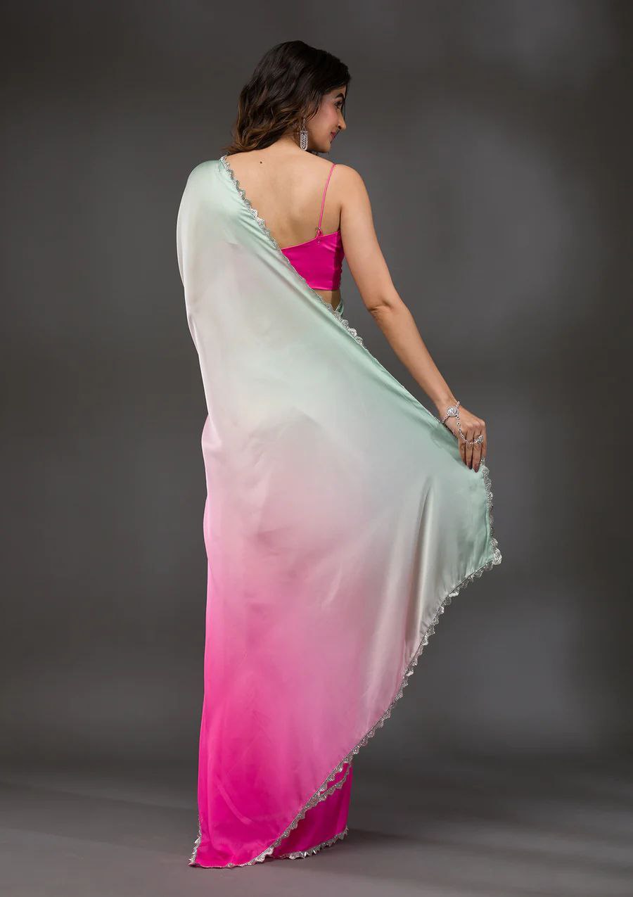 Chic Pink and White Ombre Georgette Saree with Sequin Border
