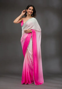 Chic Pink and White Ombre Georgette Saree with Sequin Border
