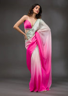 Chic Pink and White Ombre Georgette Saree with Sequin Border