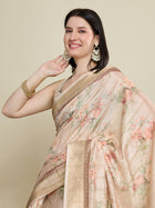 Cream Semi Cotton Saree with Floral Weaving and Zari Border Blouse Included