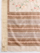 Cream Semi Cotton Saree with Floral Weaving and Zari Border Blouse Included