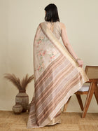 Cream Semi Cotton Saree with Floral Weaving and Zari Border Blouse Included