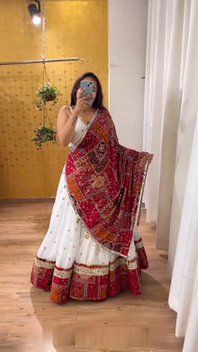 Premium Georgette Lehenga with Digital Print, Heavy Sequins Foil Mirror Work