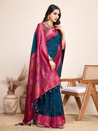 Deep Blue Jacquard Saree with Pure Zari Weaving Rich Floral Accents Wedding Festive Wear