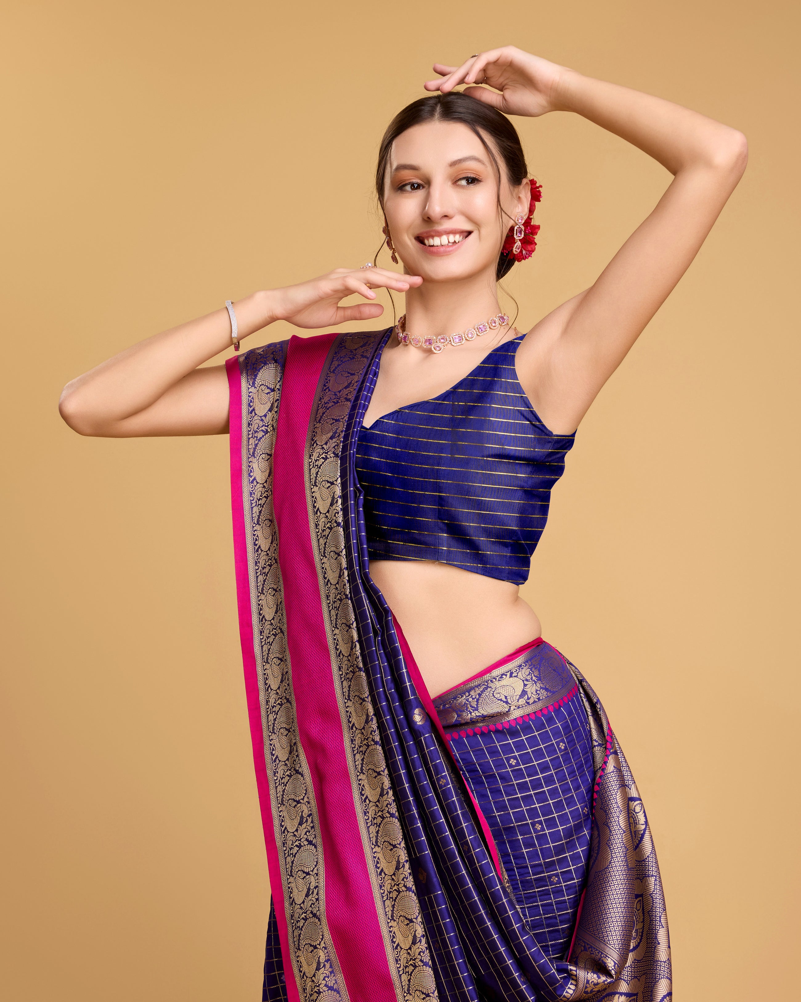 Deep Blue Pure Silk Saree with Meenakari Weaving & Rich Contrast Pallu Bridal  Wear