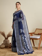Deep Blue Soft Silk Saree with Rich Zari Lining Border & Butti Blouse Bridal  Festive Weaving Saree
