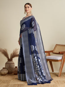 Deep Blue Soft Silk Saree with Rich Zari Lining Border & Butti Blouse Bridal  Festive Weaving Saree