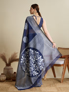 Deep Blue Soft Silk Saree with Rich Zari Lining Border & Butti Blouse Bridal  Festive Weaving Saree