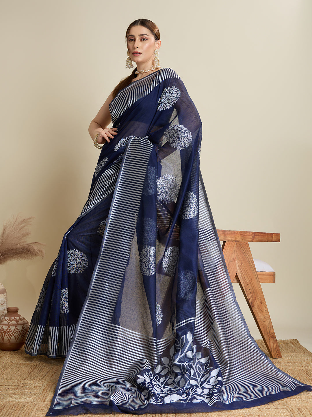Deep Blue Soft Silk Saree with Rich Zari Lining Border & Butti Blouse Bridal  Festive Weaving Saree