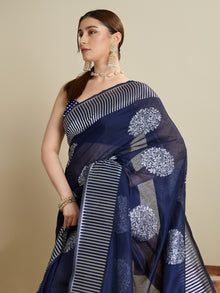 Deep Blue Soft Silk Saree with Rich Zari Lining Border & Butti Blouse Bridal  Festive Weaving Saree