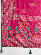 cotton saree with floral table print and foil border detailing