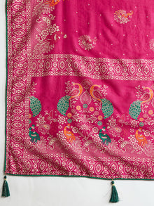 cotton saree with floral table print and foil border detailing