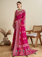 cotton saree with floral table print and foil border detailing