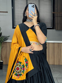 Elegant Black and Mustard Yellow Chaniya Choli with Traditional Mirror Work Embroidery