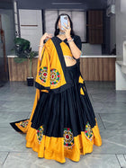 Elegant Black and Mustard Yellow Chaniya Choli with Traditional Mirror Work Embroidery