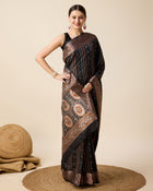 Black Jacquard Silk Saree with Sona Chandi Zari & Pure 3 Zari Floral Weaving
