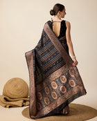Black Jacquard Silk Saree with Sona Chandi Zari & Pure 3 Zari Floral Weaving