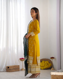 Mustard Yellow Embroidered Suit with Green Dupatta for Festive and Wedding Wear