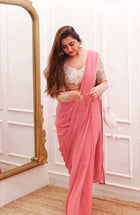 Elegant Dusty Pink Designer Saree with Embroidered Blouse Soft Georgette Partywear Saree