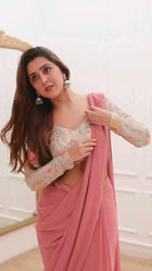 Elegant Dusty Pink Designer Saree with Embroidered Blouse Soft Georgette Partywear Saree