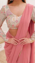 Elegant Dusty Pink Designer Saree with Embroidered Blouse Soft Georgette Partywear Saree