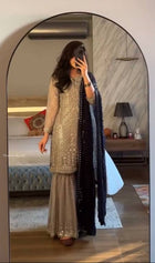 Elegant Grey Sharara Suit with Black Dupatta Eid and Party Wear Outfit